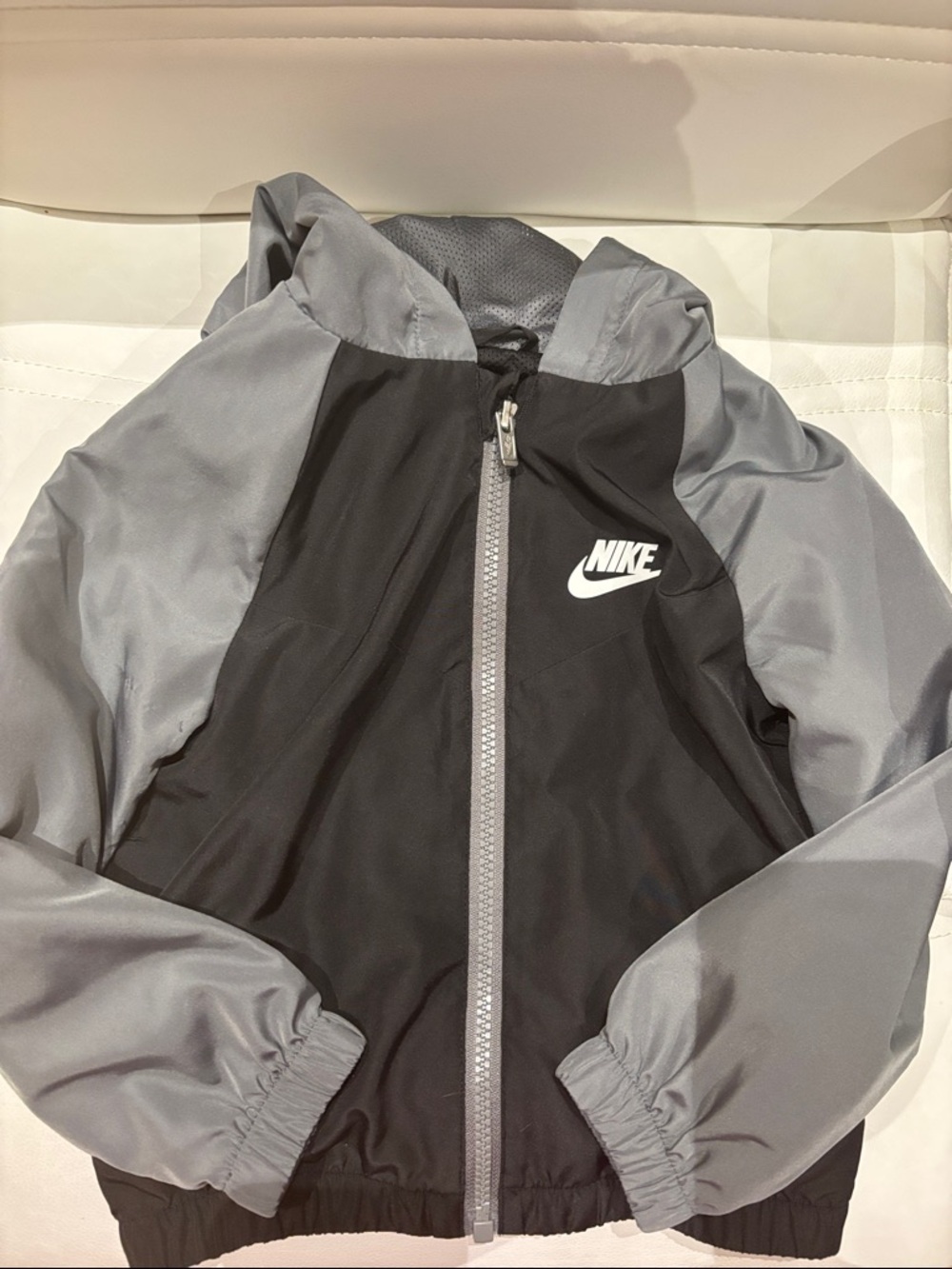 Nike Black and Gray Kids' Hooded Rain Jacket